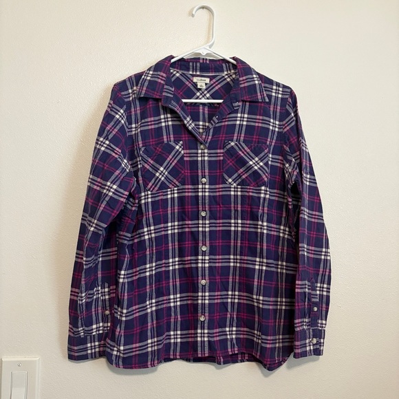 LL Bean Plaid Flannel Shirt Purple Pink Lumberjack Collared Button Up Women’s M - Picture 4 of 8